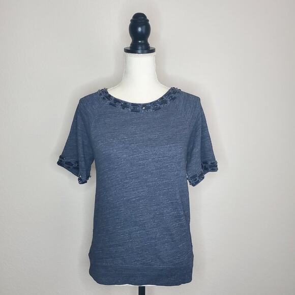 J. Crew Navy Jeweled Top Small - Picture 1 of 8